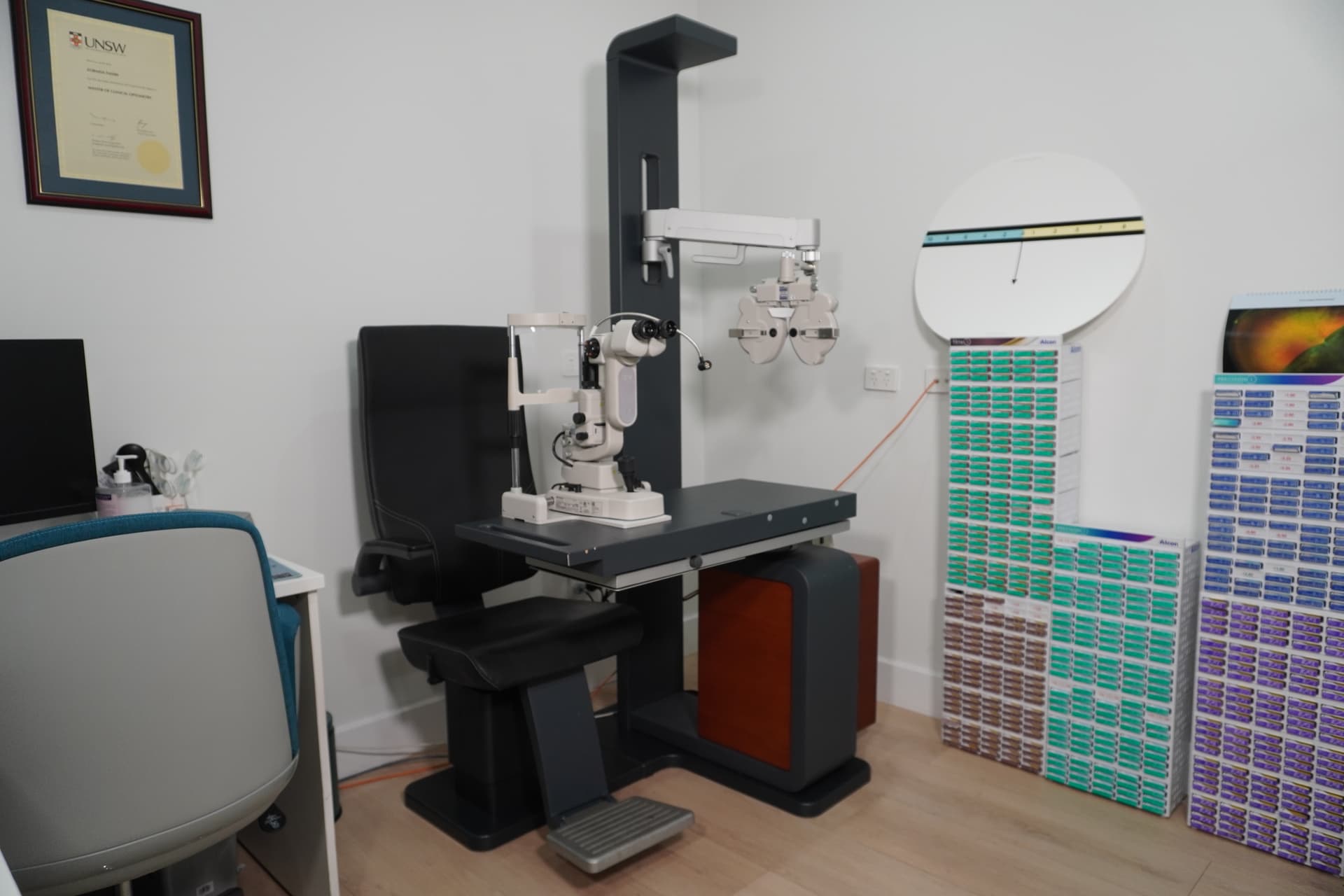 Consultation room at Prime Optometrists Auburn for migraine and light sensitivity assessment